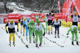 03.02.2013, Oberammergau, Germany (GER): Finish l-r: Kjetil Dammen (NOR), Jerry Ahrlin (SWE), Anders Aukland (NOR) - FIS Marathon Cup Koenig Ludwig Lauf, Oberammergau (GER). www.nordicfocus.com. © Rauschendorfer/NordicFocus. Every downloaded picture is fee-liable.