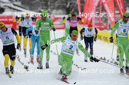 03.02.2013, Oberammergau, Germany (GER): Finish l-r: Kjetil Dammen (NOR), Jerry Ahrlin (SWE), Anders Aukland (NOR) - FIS Marathon Cup Koenig Ludwig Lauf, Oberammergau (GER). www.nordicfocus.com. © Rauschendorfer/NordicFocus. Every downloaded picture is fee-liable.