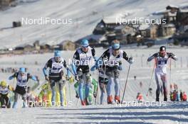13.12.2013, Livigno, Italy (ITA):  leaders early at the classic race: Team Coop, l-r, Oskar Svaerd (SWE), Roger Aa Djupvik (NOR), Morten Eide Pedersen (NOR) - Skimarathon La Sgambeda Classic, Livigno (ITA). www.nordicfocus.com. © Rauschendorfer/NordicFocus. Every downloaded picture is fee-liable.