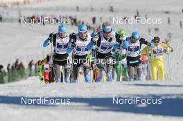 13.12.2013, Livigno, Italy (ITA):  leaders early at the classic race: Team Coop, l-r, Oskar Svaerd (SWE), Roger Aa Djupvik (NOR), Morten Eide Pedersen (NOR), Bill Impola (SWE) - Skimarathon La Sgambeda Classic, Livigno (ITA). www.nordicfocus.com. © Rauschendorfer/NordicFocus. Every downloaded picture is fee-liable.