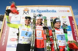 15.12.2013, Livigno, Italy (ITA): the podium, l-r: Petr Novak (CZE), Petter Northug (NOR), Ivanou Aliaksei (BLR) - FIS Marathon Cup La Sgambeda, Livigno (ITA). www.nordicfocus.com. © Rauschendorfer/NordicFocus. Every downloaded picture is fee-liable.
