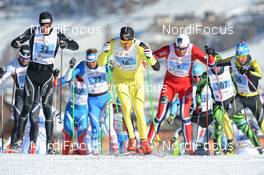 15.12.2013, Livigno, Italy (ITA): leaders early in the race, first row l-r: Toni Livers (SUI), Tore Bjoerseth Berdal (NOR), Petter Northug (NOR), Thomas Moriggl (ITA) - FIS Marathon Cup La Sgambeda, Livigno (ITA). www.nordicfocus.com. © Rauschendorfer/NordicFocus. Every downloaded picture is fee-liable.
