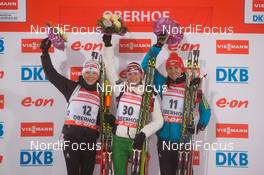 03.01.2014, Oberhof, Germany (GER): Kaisa Maekaeraeinen (FIN), Darya Domracheva (BLR), Olena Pidhrushna (UKR) - IBU world cup biathlon, sprint women, Oberhof (GER). www.nordicfocus.com. © Manzoni/NordicFocus. Every downloaded picture is fee-liable.