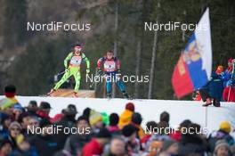 12.01.2014, Ruhpolding, Germany (GER): Evgeny Ustyugov (RUS), Jakov Fak (SLO), Jakov Fak (SLO)  - IBU world cup biathlon, pursuit men, Ruhpolding (GER). www.nordicfocus.com. © Manzoni/NordicFocus. Every downloaded picture is fee-liable.