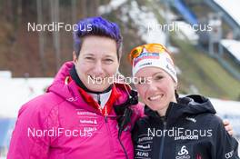 12.01.2014, Ruhpolding, Germany (GER): Selina Gasparin (SUI) with Bianca Goerner (GER), swiss physiotherapist - IBU world cup biathlon, pursuit women, Ruhpolding (GER). www.nordicfocus.com. © Manzoni/NordicFocus. Every downloaded picture is fee-liable.