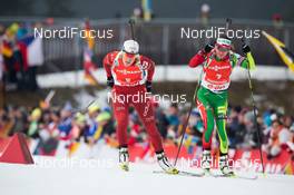12.01.2014, Ruhpolding, Germany (GER): Tora Berger (NOR), Nadezhda Skardino (BLR)  - IBU world cup biathlon, pursuit women, Ruhpolding (GER). www.nordicfocus.com. © Manzoni/NordicFocus. Every downloaded picture is fee-liable.