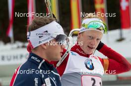 09.01.2014, Ruhpolding, Germany (GER): Tarjei Boe (NOR), Johannes Thingnes Boe (NOR)  - IBU world cup biathlon, relay men, Ruhpolding (GER). www.nordicfocus.com. © Manzoni/NordicFocus. Every downloaded picture is fee-liable.