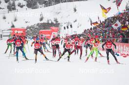 19.01.2014, Antholz, Italy (ITA): Biathlon Feature: Start of the race with Benjamin Weger (SUI) in front - IBU world cup biathlon, relay men, Antholz (ITA). www.nordicfocus.com. © Manzoni/NordicFocus. Every downloaded picture is fee-liable.