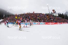 19.01.2014, Antholz, Italy (ITA): Biathlon Feature: Start of the race with Franziska Hildebrand (GER) in front - IBU world cup biathlon, relay women, Antholz (ITA). www.nordicfocus.com. © Manzoni/NordicFocus. Every downloaded picture is fee-liable.
