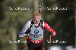 08.03.2014, Pokljuka, Slovenia (SLO): Zina Kocher (CAN) - IBU world cup biathlon, pursuit women, Pokljuka (SLO). www.nordicfocus.com. © Manzoni/NordicFocus. Every downloaded picture is fee-liable.