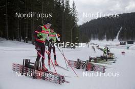 05.03.2014, Pokljuka, Slovenia (SLO): Event Feature: Austrian Technicians in the front and a lot of testskis at the back - IBU world cup biathlon, training, Pokljuka (SLO). www.nordicfocus.com. © Manzoni/NordicFocus. Every downloaded picture is fee-liable.