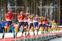 16.03.2014, Kontiolahti, Finland (FIN): (l-r) Simon Eder (AUT), Fischer, Rottefella, Swix, Dmitry Malyshko (RUS), Fischer, Rottefella, Alpina, Leki, adidas, Arnd Peiffer (GER), Fischer, Salomon, OneWay, adidas - IBU world cup biathlon, pursuit men, Kontiolahti (FIN). www.nordicfocus.com. © Laiho/NordicFocus. Every downloaded picture is fee-liable.