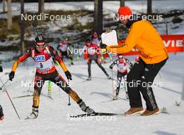 16.03.2014, Kontiolahti, Finland (FIN): (l-r) Andrea Henkel (GER), Fischer, Rottefella, Swix, adidas, Toko and the trainer Ricco Gross (GER) - IBU world cup biathlon, pursuit women, Kontiolahti (FIN). www.nordicfocus.com. © Laiho/NordicFocus. Every downloaded picture is fee-liable.