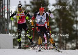 15.03.2014, Kontiolahti, Finland (FIN): (l-r) Martin Fourcade (FRA), Rossignol, One Way, Rottefella and Arnd Peiffer (GER), Fischer, Salomon, OneWay, adidas - IBU world cup biathlon, sprint men, Kontiolahti (FIN). www.nordicfocus.com. © Laiho/NordicFocus. Every downloaded picture is fee-liable.
