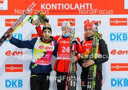 13.03.2014, Kontiolahti, Finland (FIN): (l-r) Martin Fourcade (FRA), Rossignol, One Way, Rottefella, Johannes Thingnes Boe (NOR), Fischer, Rottefella, Swix, Odlo, Alpina and Arnd Peiffer (GER), Fischer, Salomon, OneWay, adidas - IBU world cup biathlon, sprint men, Kontiolahti (FIN). www.nordicfocus.com. © Laiho/NordicFocus. Every downloaded picture is fee-liable.