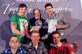 23.03.2014, Oslo, Norway (NOR): Christoph Stephan (GER), FritzFischer (GER) coach Team Germany, Arnd Peiffer (GER), Eric Lesser (GER), Daniel Boehm (GER), Simon Schempp (GER) - IBU world cup biathlon Holmenkollen, cups, Oslo (NOR). www.nordicfocus.com. © Manzoni/NordicFocus. Every downloaded picture is fee-liable.