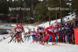 23.03.2014, Oslo, Norway (NOR): Johannes Thingnes Boe (NOR) leads the field - IBU world cup biathlon Holmenkollen, mass men, Oslo (NOR). www.nordicfocus.com. © Manzoni/NordicFocus. Every downloaded picture is fee-liable.