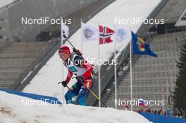 22.03.2014, Oslo, Norway (NOR): Alexander Loginov (RUS) - IBU world cup biathlon Holmenkollen, pursuit men, Oslo (NOR). www.nordicfocus.com. © Manzoni/NordicFocus. Every downloaded picture is fee-liable.