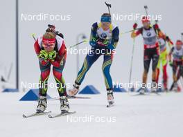 22.03.2014, Oslo, Norway (NOR): Gabriela Soukalova (CZE), Anna-Karin Stroemstedt (SWE) - IBU world cup biathlon Holmenkollen, pursuit women, Oslo (NOR). www.nordicfocus.com. © Manzoni/NordicFocus. Every downloaded picture is fee-liable.