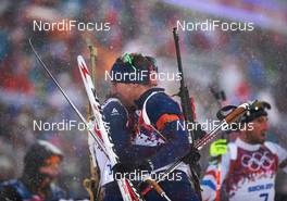 18.02.2014, Sochi, Russia (RUS): Johannes Thingnes Boe (NOR), Emil Hegle Svendsen (NOR), (l-r) - XXII. Olympic Winter Games Sochi 2014, biathlon, mass men, Sochi (RUS). www.nordicfocus.com. © NordicFocus. Every downloaded picture is fee-liable.