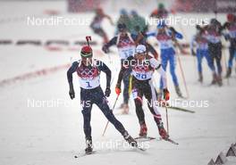 18.02.2014, Sochi, Russia (RUS): Ole Einar Bjoerndalen (NOR), Christoph Sumann (AUT), (l-r) - XXII. Olympic Winter Games Sochi 2014, biathlon, mass men, Sochi (RUS). www.nordicfocus.com. © NordicFocus. Every downloaded picture is fee-liable.