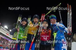 19.02.2014, Sochi, Russia (RUS): Karin Oberhofer (ITA), Dominik Windisch (ITA), Dorothea Wierer (ITA), Lukas Hofer (ITA) - XXII. Olympic Winter Games Sochi 2014, biathlon, relay mixed, Sochi (RUS). www.nordicfocus.com. © NordicFocus. Every downloaded picture is fee-liable.