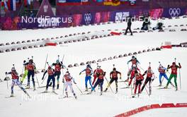 19.02.2014, Sochi, Russia (RUS): start - XXII. Olympic Winter Games Sochi 2014, biathlon, relay mixed, Sochi (RUS). www.nordicfocus.com. © NordicFocus. Every downloaded picture is fee-liable.