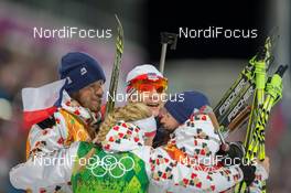 19.02.2014, Sochi, Russia (RUS): Jaroslav Soukup (CZE), Ondrej Moravec (CZE), Gabriela Soukalova (CZE), Veronika Vitkova (CZE) - XXII. Olympic Winter Games Sochi 2014, biathlon, relay mixed, Sochi (RUS). www.nordicfocus.com. © NordicFocus. Every downloaded picture is fee-liable.