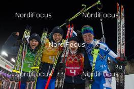 19.02.2014, Sochi, Russia (RUS): Karin Oberhofer (ITA), Dominik Windisch (ITA), Dorothea Wierer (ITA), Lukas Hofer (ITA) - XXII. Olympic Winter Games Sochi 2014, biathlon, relay mixed, Sochi (RUS). www.nordicfocus.com. © NordicFocus. Every downloaded picture is fee-liable.