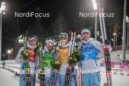 19.02.2014, Sochi, Russia (RUS): Tora Berger (NOR), Tiril Ekhoff (NOR), Ole Einar Bjoerndalen (NOR), Emil Hegle Svendsen (NOR) - XXII. Olympic Winter Games Sochi 2014, biathlon, relay mixed, Sochi (RUS). www.nordicfocus.com. © NordicFocus. Every downloaded picture is fee-liable.