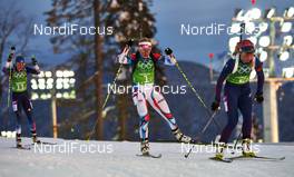 19.02.2014, Sochi, Russia (RUS): Hannah Dreissigacker (USA), Gabriela Soukalova (CZE), Tiril Eckhoff (NOR), (l-r) - XXII. Olympic Winter Games Sochi 2014, biathlon, relay mixed, Sochi (RUS). www.nordicfocus.com. © NordicFocus. Every downloaded picture is fee-liable.