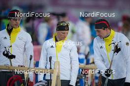 08.02.2014, Sochi, Russia (RUS): Arnd Peiffer (GER), Eric Lesser (GER), Christoph Stephan (GER) - XXII. Olympic Winter Games Sochi 2014, biathlon, sprint men, Sochi (RUS). www.nordicfocus.com. © NordicFocus. Every downloaded picture is fee-liable.
