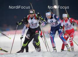 30.11.2014, Oestersund, Sweden (SWE):  Anais Bescond (FRA), Susan Dunklee (USA), Karin Oberhofer (ITA) - IBU world cup biathlon, relay mixed, Oestersund (SWE). www.nordicfocus.com. © Manzoni/NordicFocus. Every downloaded picture is fee-liable.