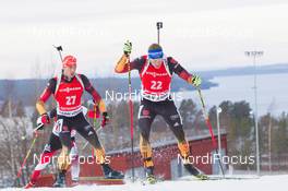 07.12.2014, Oestersund, Sweden (SWE):  Andreas Birnbacher  (GER), Arnd Peiffer (GER) - IBU world cup biathlon, pursuit men, Oestersund (SWE). www.nordicfocus.com. © Manzoni/NordicFocus. Every downloaded picture is fee-liable.