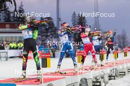 07.12.2014, Oestersund, Sweden (SWE): Darya Domracheva (BLR), Veronika Vitkova (CZE), Dorothea Wierer (ITA), Tiril Eckhoff (NOR) - IBU world cup biathlon, pursuit women, Oestersund (SWE). www.nordicfocus.com. © Manzoni/NordicFocus. Every downloaded picture is fee-liable.