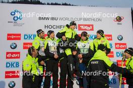 13.12.2014, Hochfilzen, Austria (AUT): The french team says good bye to Alexis Boeuf (FRA), who stopped his career in Hochfilzen - IBU world cup biathlon, relay men, Hochfilzen (AUT). www.nordicfocus.com. © Manzoni/NordicFocus. Every downloaded picture is fee-liable.