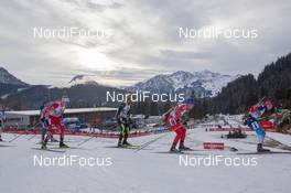 13.12.2014, Hochfilzen, Austria (AUT): Maxim Tsvetkov (RUS), Lukas Hofer (ITA), Simon Fourcade (FRA), Johannes Thingnes Boe (NOR) - IBU world cup biathlon, relay men, Hochfilzen (AUT). www.nordicfocus.com. © Manzoni/NordicFocus. Every downloaded picture is fee-liable.