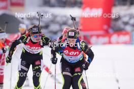 13.12.2014, Hochfilzen, Austria (AUT): Justine Braisaz (FRA), Anais Bescond (FRA) - IBU world cup biathlon, relay women, Hochfilzen (AUT). www.nordicfocus.com. © Manzoni/NordicFocus. Every downloaded picture is fee-liable.