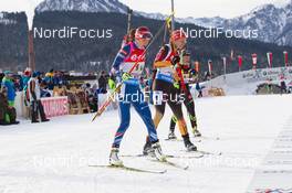 13.12.2014, Hochfilzen, Austria (AUT): Jitka Landova (CZE), Vanessa Hinz (GER) - IBU world cup biathlon, relay women, Hochfilzen (AUT). www.nordicfocus.com. © Manzoni/NordicFocus. Every downloaded picture is fee-liable.