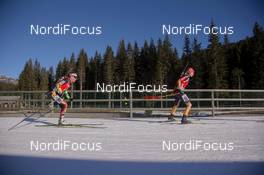 21.12.2014, Pokljuka, Slovenia (SLO): Vanessa Hinz (GER), Nadezhda Skardino (BLR) - IBU world cup biathlon, mass women, Pokljuka (SLO). www.nordicfocus.com. © Manzoni/NordicFocus. Every downloaded picture is fee-liable.