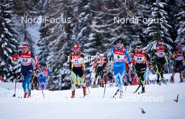 01.01.2014, Lenzerheide, Switzerland (SUI): Olga Kuziukova (RUS), Eva Vrabcova-Nyvltova (CZE), Katrin Zeller (GER), Anne Kylloenen (FIN), Celia Aymonier (FRA), Aurore Jean (FRA), (l-r) - FIS world cup cross-country, tour de ski, mass women, Lenzerheide (SUI). www.nordicfocus.com. © Felgenhauer/NordicFocus. Every downloaded picture is fee-liable.