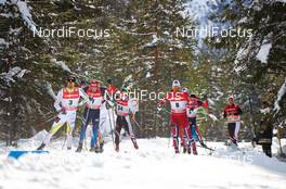 03.01.2014, Cortina-Toblach, Italy (ITA): Alex Harvey (CAN), Alexander Legkov (RUS), Johannes Duerr (AUT), Chris Jespersen (NOR), (l-r) - FIS world cup cross-country, tour de ski, pursuit men, Cortina-Toblach (ITA). www.nordicfocus.com. © Felgenhauer/NordicFocus. Every downloaded picture is fee-liable.