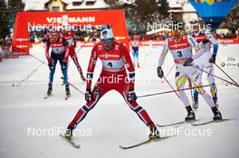 03.01.2014, Cortina-Toblach, Italy (ITA): Alexander Legkov (RUS), Petter Northug (NOR), Alex Harvey (CAN), (l-r) - FIS world cup cross-country, tour de ski, pursuit men, Cortina-Toblach (ITA). www.nordicfocus.com. © Felgenhauer/NordicFocus. Every downloaded picture is fee-liable.