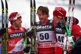 04.01.2014, Val di Fiemme, Italy (ITA): Martin Johnsrud Sundby (NOR), Petter Northug (NOR), Chris Jespersen (NOR), (l-r) - FIS world cup cross-country, tour de ski, 10km men, Val di Fiemme (ITA). www.nordicfocus.com. © Felgenhauer/NordicFocus. Every downloaded picture is fee-liable.