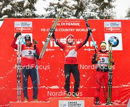 05.01.2014, Val di Fiemme, Italy (ITA): Chris Jespersen (NOR), Martin Johnsrud Sundby (NOR), Johannes Duerr (AUT), (l-r) - FIS world cup cross-country, tour de ski, final climb men, Val di Fiemme (ITA). www.nordicfocus.com. © Felgenhauer/NordicFocus. Every downloaded picture is fee-liable.