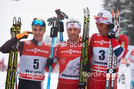 05.01.2014, Val di Fiemme, Italy (ITA): Johannes Duerr (AUT), Martin Johnsrud Sundby (NOR), Chris Jespersen (NOR), (l-r) - FIS world cup cross-country, tour de ski, final climb men, Val di Fiemme (ITA). www.nordicfocus.com. © Felgenhauer/NordicFocus. Every downloaded picture is fee-liable.
