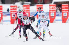 02.02.2014, Toblach, Italy (ITA): Jovian Hediger (SUI), Calle Halfvarsson (SWE), Petter Northug (NOR), Harald Wurm (AUT), Ville Nousiainen (FIN) - FIS world cup cross-country, individual sprint, Toblach (ITA). www.nordicfocus.com. © Manzoni/NordicFocus. Every downloaded picture is fee-liable.