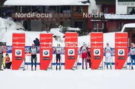 02.02.2014, Toblach, Italy (ITA): Jovian Hediger (SUI), Harald Wurm (AUT), Petter Northug (NOR), Calle Halfvarsson (SWE), Nicola Morandini (ITA), Nikolay Morilov (RUS) - FIS world cup cross-country, individual sprint, Toblach (ITA). www.nordicfocus.com. © Manzoni/NordicFocus. Every downloaded picture is fee-liable.