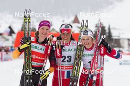 02.02.2014, Toblach, Italy (ITA): Denise Herrmann (GER), Marit Bjoergen (NOR), Ingvild Flugstad Oestberg (NOR) - FIS world cup cross-country, individual sprint, Toblach (ITA). www.nordicfocus.com. © Manzoni/NordicFocus. Every downloaded picture is fee-liable.