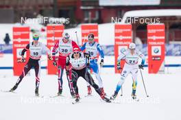 02.02.2014, Toblach, Italy (ITA): Jovian Hediger (SUI), Calle Halfvarsson (SWE), Petter Northug (NOR), Harald Wurm (AUT), Ville Nousiainen (FIN) - FIS world cup cross-country, individual sprint, Toblach (ITA). www.nordicfocus.com. © Manzoni/NordicFocus. Every downloaded picture is fee-liable.